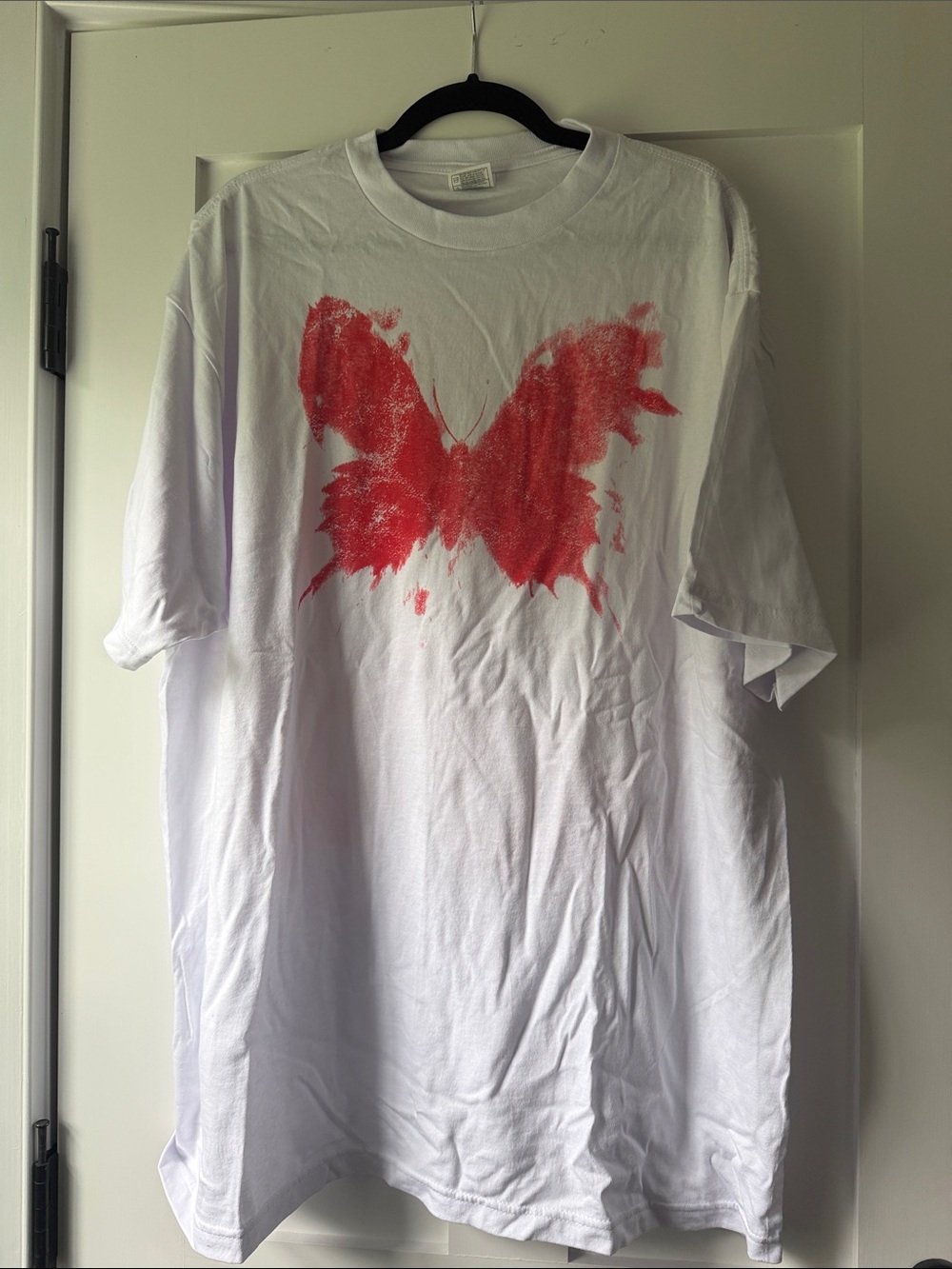 BSD Where Do All The Butterflies Go? White T-Shirt with Red Butterfly